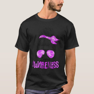 Messy Bun Lila Ribbon Lupus Warrior Lupus Awaren T-Shirt
