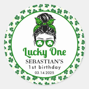 Messy Bun Lucky One 1. Geburtstagsmädchen Runder Aufkleber
