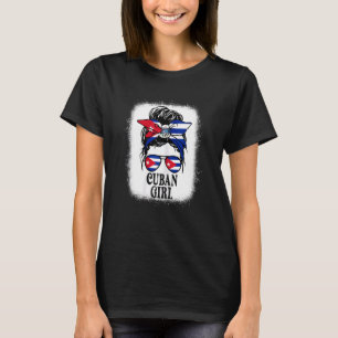 Messy Bun Mädchen Kuba-Flagge Kubanische Wurzeln D T-Shirt