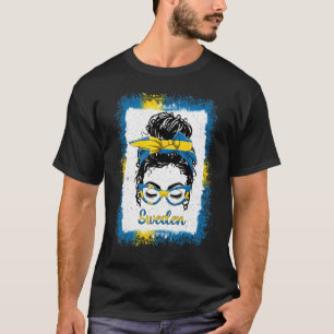 Messy Bun Mädchen Schweden Flagge Schwedisch Herre T-Shirt