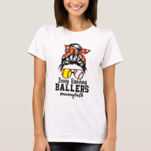 Messy Bun Mama beider Baseball Softball beschäftig T-Shirt