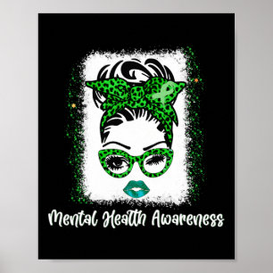 Messy Bun Mental Health Awareness Ribbon Monat Mai Poster