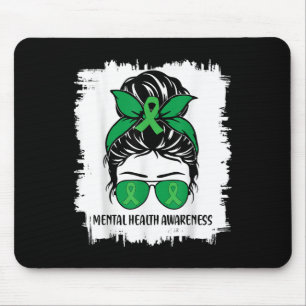Messy Bun Mental Health S Awareness Green Ribbon _ Mousepad