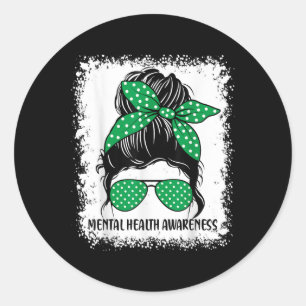 Messy Bun Mental Health Sensibilität Green Ribbon Runder Aufkleber