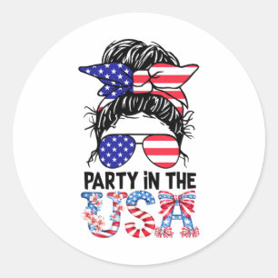 Messy Bun Merica Sungles Party in den USA 4. J Runder Aufkleber