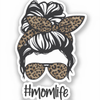 Messy Bun #momlife Leopard Aufkleber