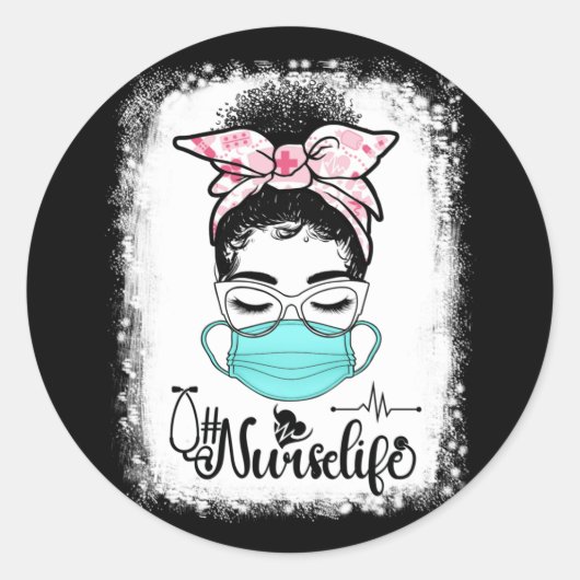 Messy Bun Nurse Life Face Maske Gesundheitsversorg Runder Aufkleber (Vorderseite)