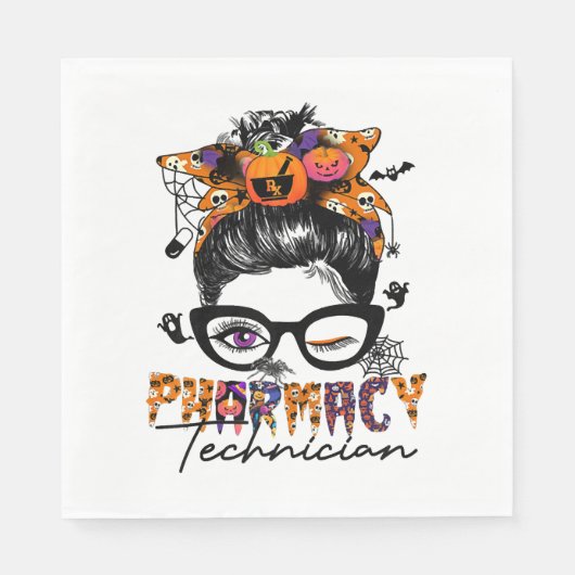 Messy Bun Pharmacy Techniker Halloween-Party Serviette (Vorderseite)