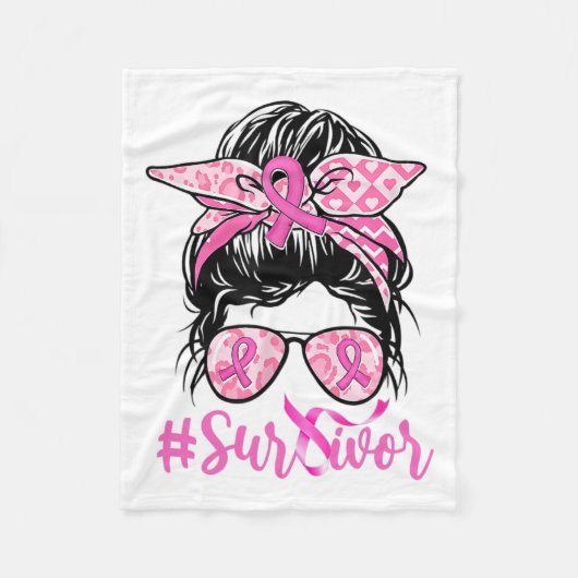 Messy Bun Pink Ribbon Leopard Brustkrebs Krieg Fleecedecke (Vorderseite)