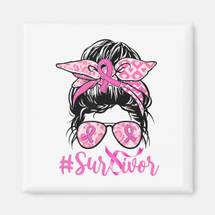 Messy Bun Pink Ribbon Leopard Brustkrebs Krieg Magnet