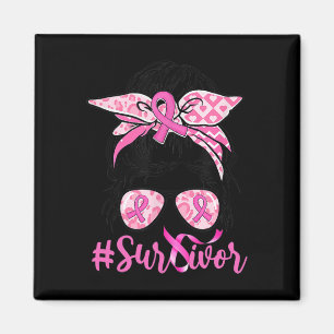 Messy Bun Pink Ribbon Leopard Brustkrebs Krieg Magnet