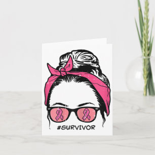 Messy Bun Pink Ribbon Survivor Brustkrebs Aware Karte