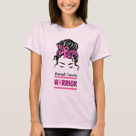 Messy Bun Pink Warrior Brustkrebs Bewusstsein T-Shirt