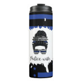 Messy Bun Police Ehefrau Black and Blue Thermosbecher (Vorderseite)