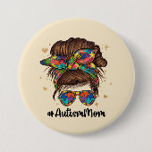 Messy Bun Proud Autismus Mama Button (Vorderseite)