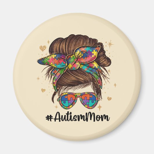 Messy Bun Proud Autismus Mama Magnet (Vorne)