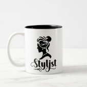 Messy Bun Silhouette Haarstylist Zweifarbige Tasse (Links)