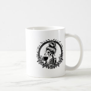 Messy Bun Skeleton Drinking Coffee Vintag Hallowe Kaffeetasse