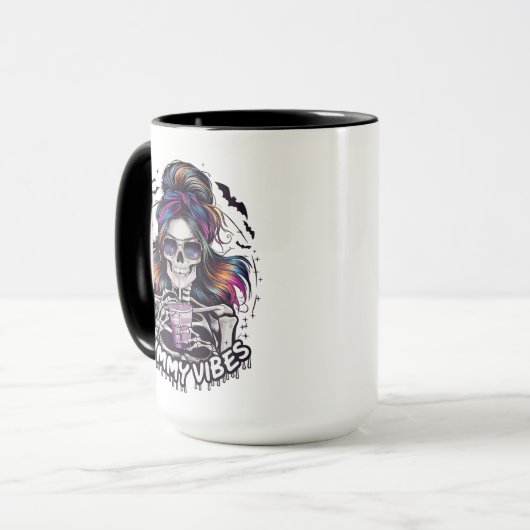 Messy Bun Skeleton "MUMMY VIBES" Kaffee Tasse (Vorderseite Links)