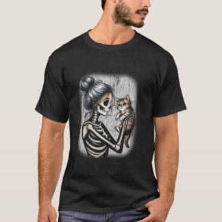 Messy Bun Skeleton Niedlich Kitten Cat Lovers Hall T-Shirt