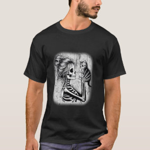Messy Bun Skeleton Niedlich Kitten Cat Lovers Hall T-Shirt