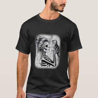Messy Bun Skeleton Niedlich Kitten Cat Lovers Hall T-Shirt