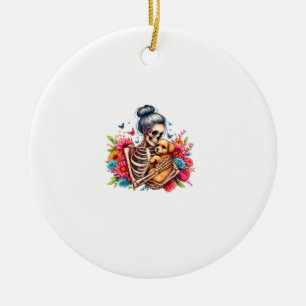 Messy Bun Skeleton Niedlich Puppy Dog liebt Hallow Keramik Ornament