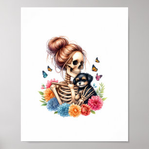 Messy Bun Skeleton Niedlich Puppy Dog liebt Hallow Poster