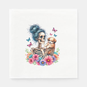 Messy Bun Skeleton Niedlich Puppy Dog liebt Hallow Serviette