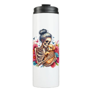 Messy Bun Skeleton Niedlich Puppy Dog liebt Hallow Thermosbecher