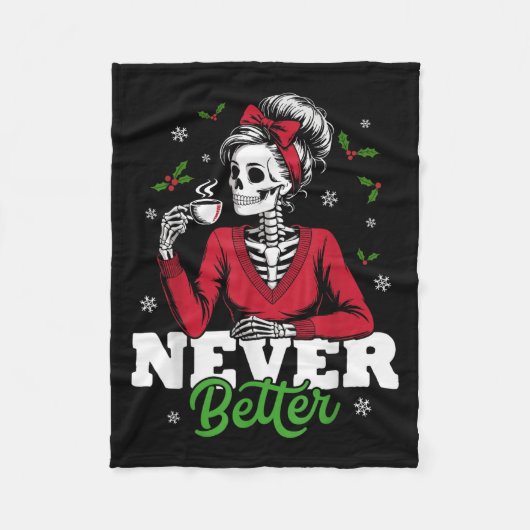 Messy Bun Skeleton Santa Coffee Xmas Funny Women S Fleecedecke (Vorderseite)