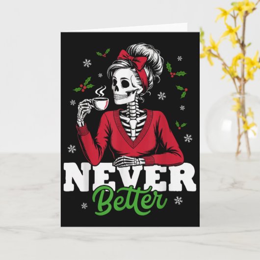 Messy Bun Skeleton Santa Coffee Xmas Funny Women S Karte (Gelbe Blume)