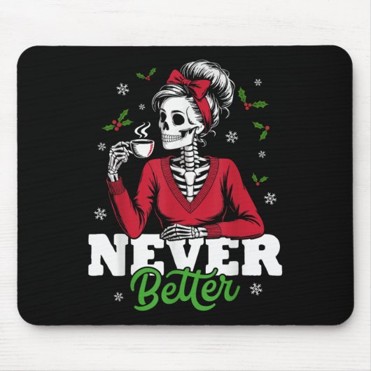 Messy Bun Skeleton Santa Coffee Xmas Funny Women S Mousepad (Vorne)