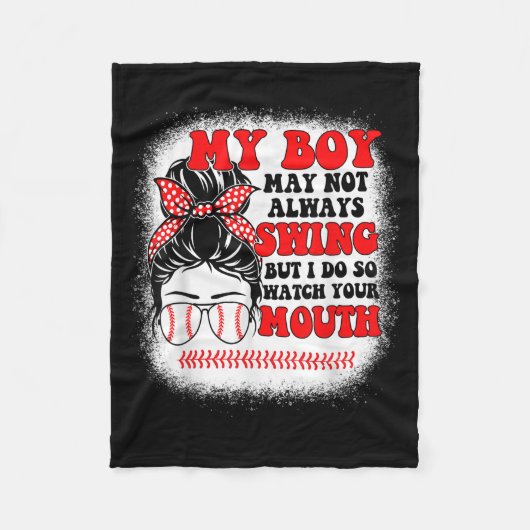 Messy Bun Softball Mom My Boy May Not Always Swing Fleecedecke (Vorderseite)