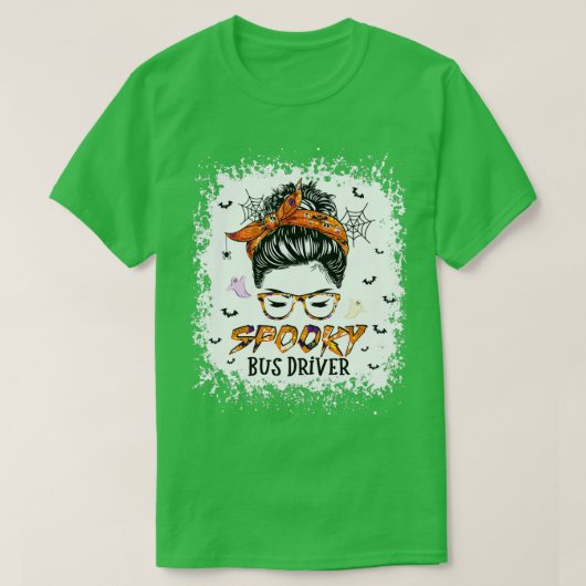 Messy Bun Spooky Busfahrer gebleicht Halloween Pum T-Shirt (Design vorne)