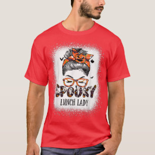 Messy Bun Spooky Lunch Lady gebleicht Halloween Pu T-Shirt