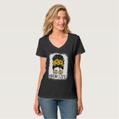 Messy Bun Sunflower Mom Life Bleached Mother's Day T-Shirt (Vorderseite Vollansicht)