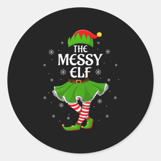 Messy Elf Christmas Family Girls Women Elf Squad X Runder Aufkleber (Vorderseite)
