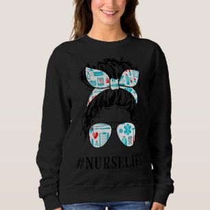 Messy Hair Bun CNA Nurse Life Healthcare Mutter Sweatshirt