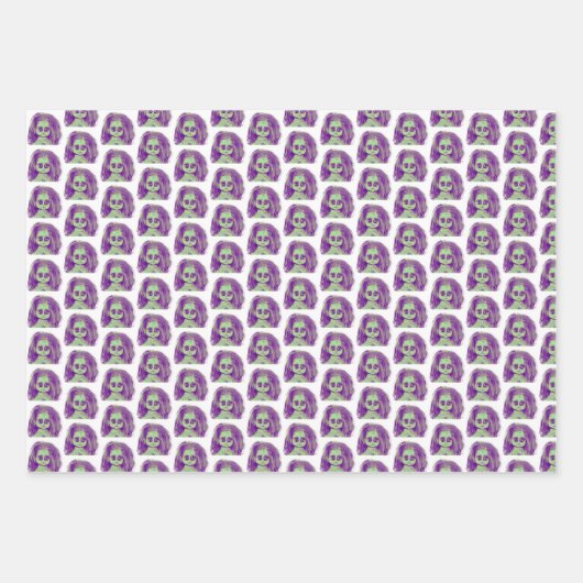 Messy Hair Creepy Doll Head Geschenkpapier Set (Vorderseite 3)