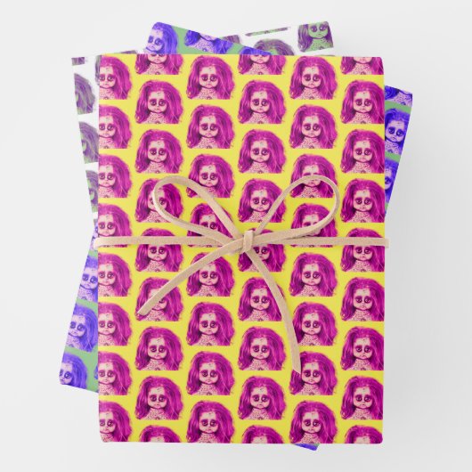 Messy Hair Creepy Doll Head Geschenkpapier Set (Beispiel)