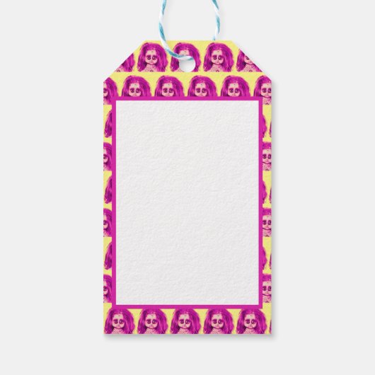 Messy Hair Creepy Puppenkopf in Pink Geschenkanhänger (Rückseite)