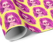 Messy Hair Creepy Puppenkopf in Pink Geschenkpapier (Rolleneckpunkt)