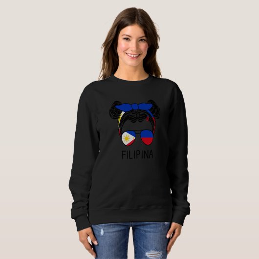 Messy Hair Filipina Girl Philippines Pride Women L Sweatshirt (Vorne ganz)
