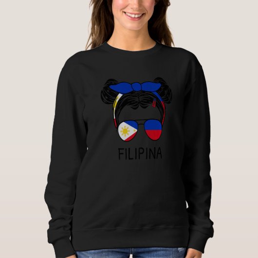 Messy Hair Filipina Girl Philippines Pride Women L Sweatshirt (Vorderseite)