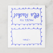 Messy Loops Doodle Handmade Bar Bat Mitzvah Platzkarte (Außenseite Aufgefaltet)
