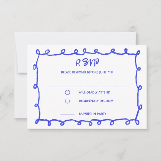 Messy Loops Hand gezeichnet Custom Bar Bat Mitzvah RSVP Karte (Vorderseite)