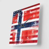 Messy Paint Strokes Norwegian American Flag Quadratische Wanduhr (Winkel)