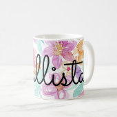 Messy Pink Orange Floral Watercolor Monogram Kaffeetasse (VorderseiteRechts)