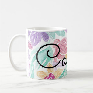 Messy Pink Orange Floral Watercolor Monogram Kaffeetasse